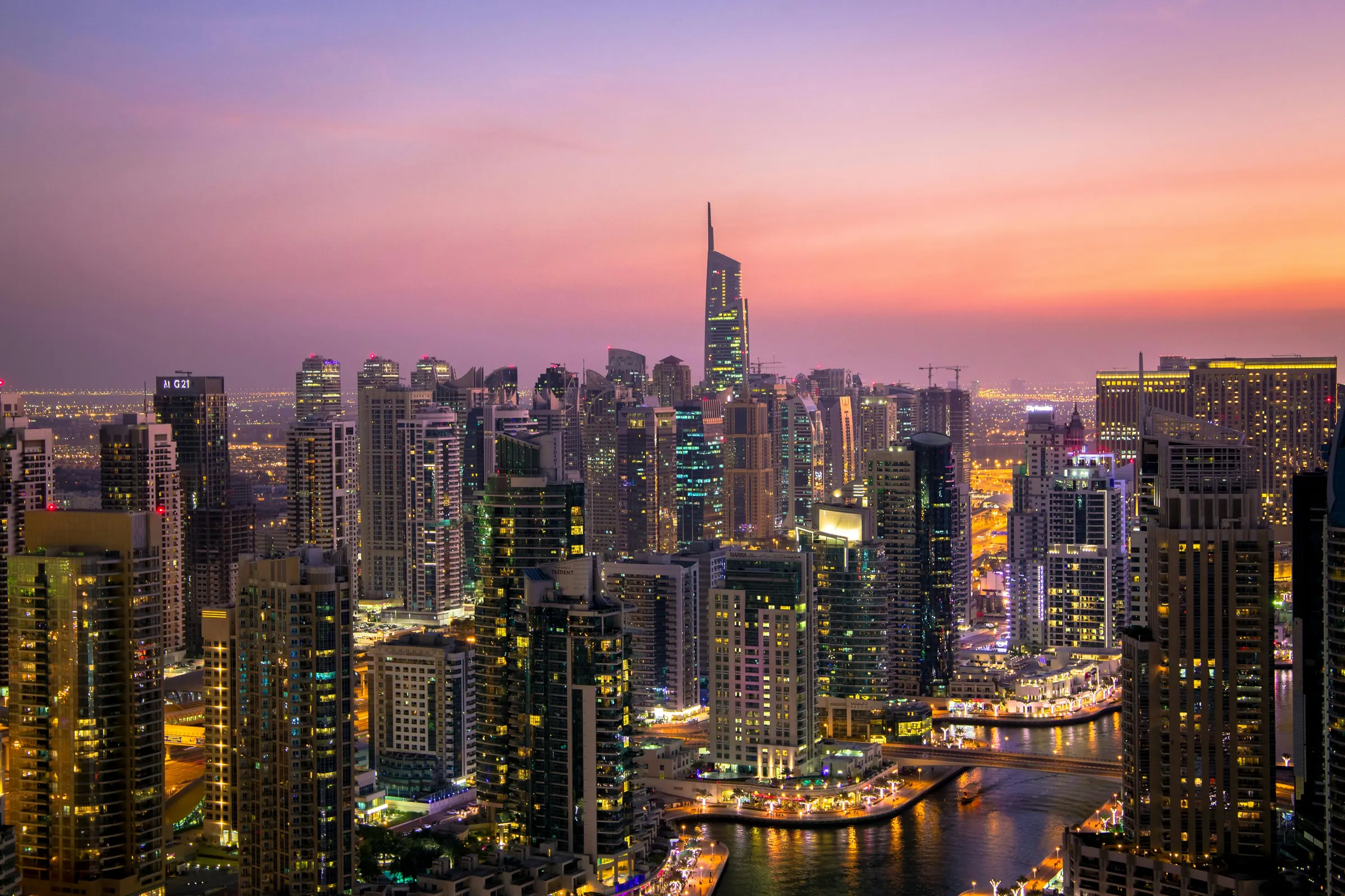 Dubai Marina sunset skyline